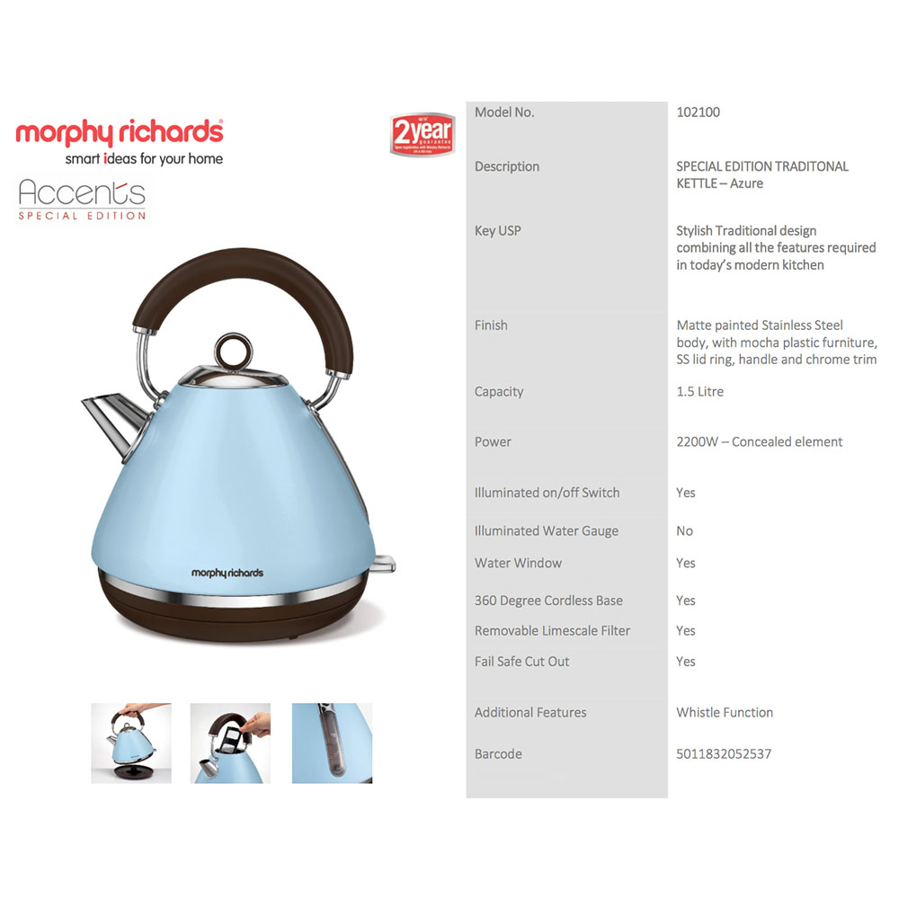 Morphy Richards 102100 Accents Azure Blue Kettle Online KG Electronic