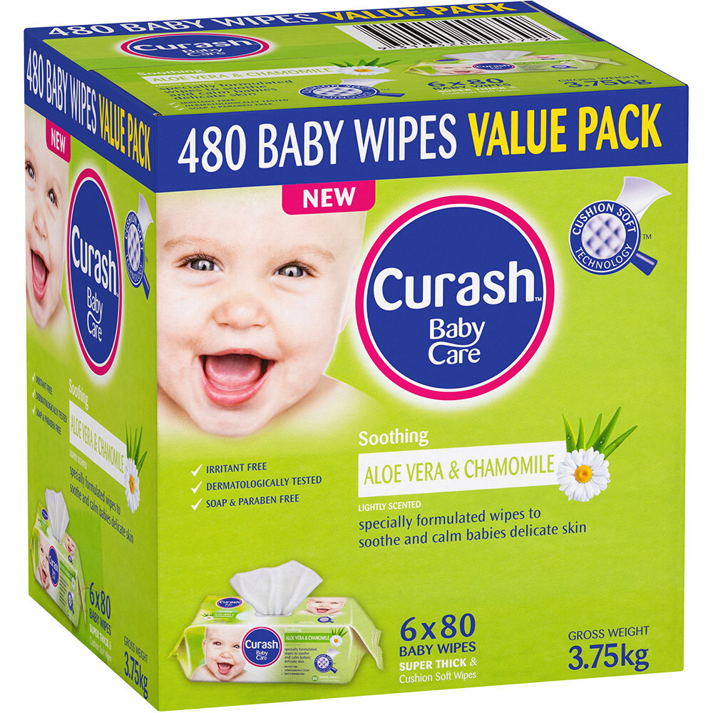 960PK Curash Babycare Aloe Vera & Chamomile Baby Wipes Dermatologically