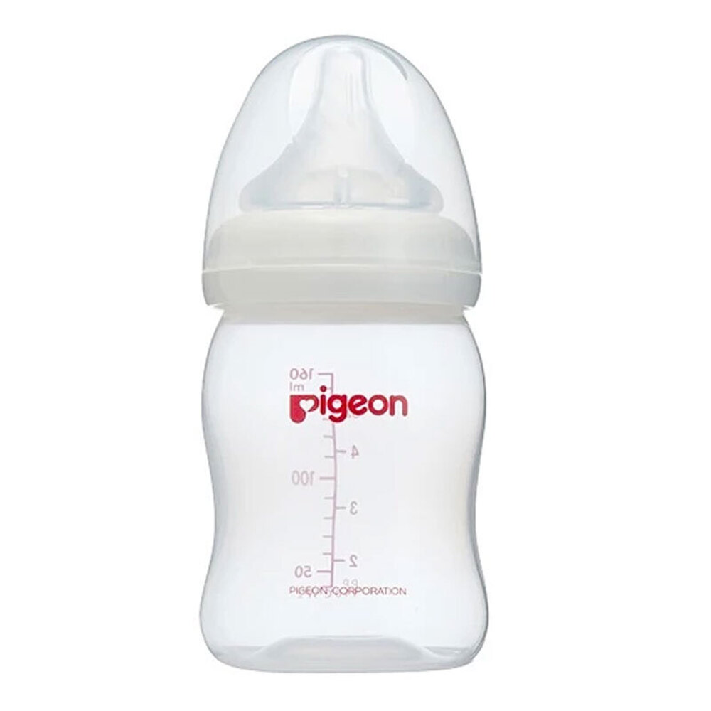 2x Pigeon 160ml PP Baby Feeding Bottle Wide Neck SS Silicone Teat Round ...