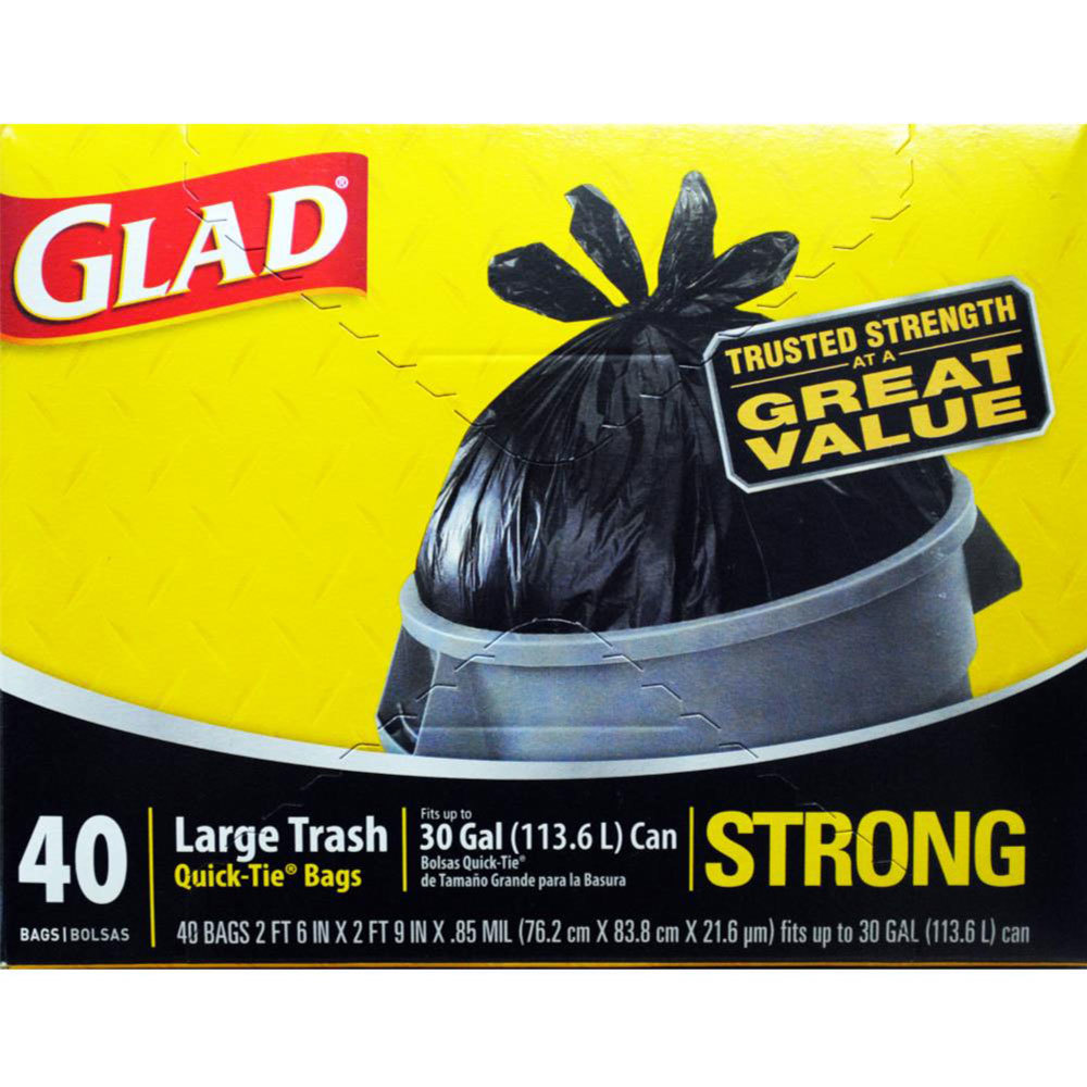 Glad 240 Large Quick Tie Trash Bags 30 Gal/113.6L Strong Kitchen