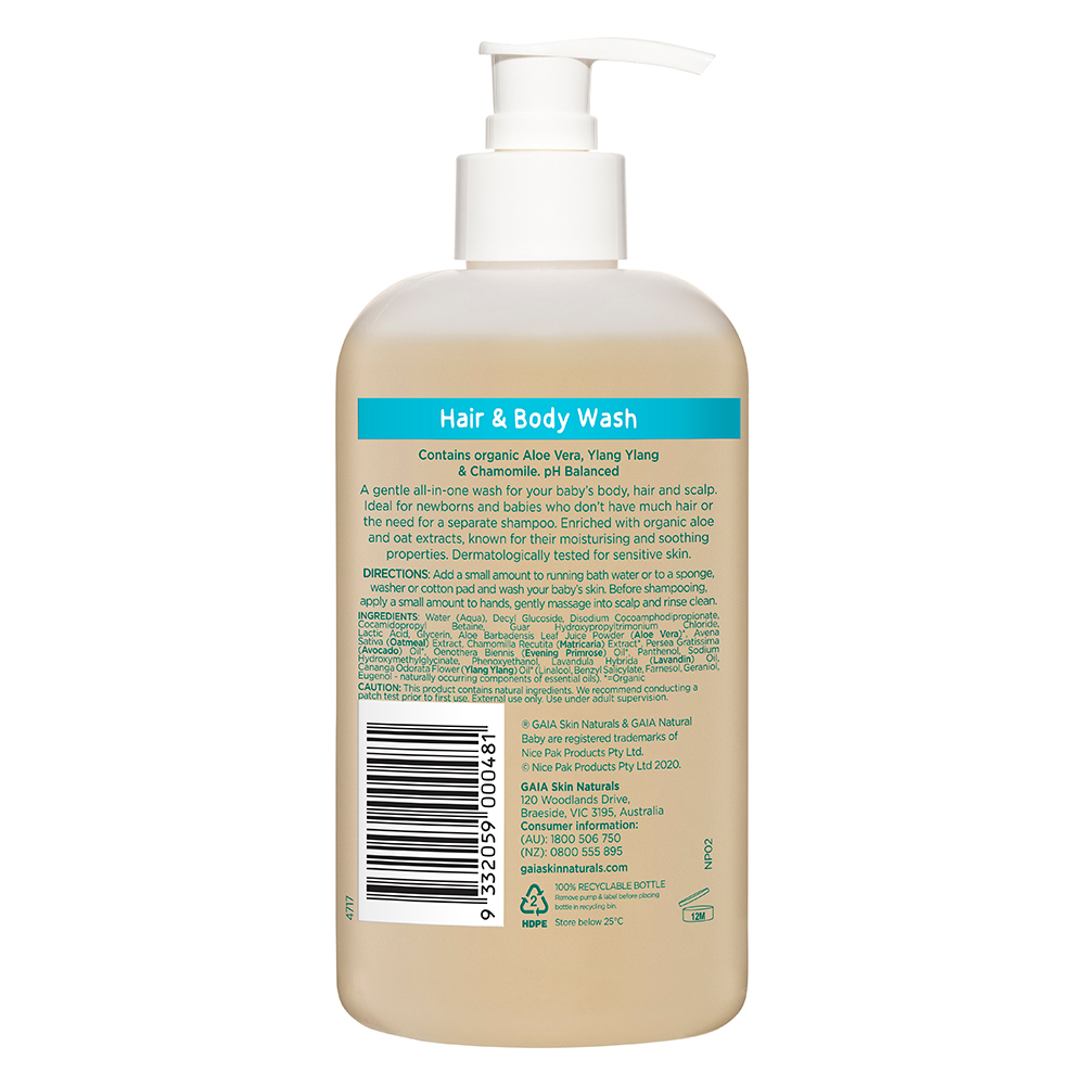 Gaia 500ml Pure/Organic Hair & Body Wash for Baby/Kids/Toddlers Vegan
