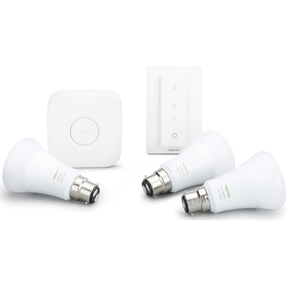 Philips Hue White Colour Ambience Richer Colours B22 BC Starter Kit with Dimmer 