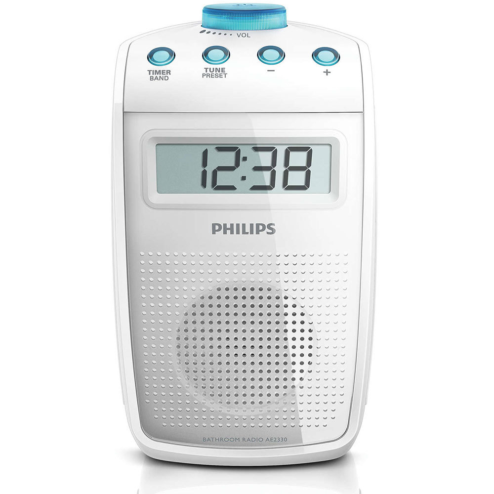 Philips AE2330 AM/FM Shower Radio Bathroom w/Digital Clock Timer Splash