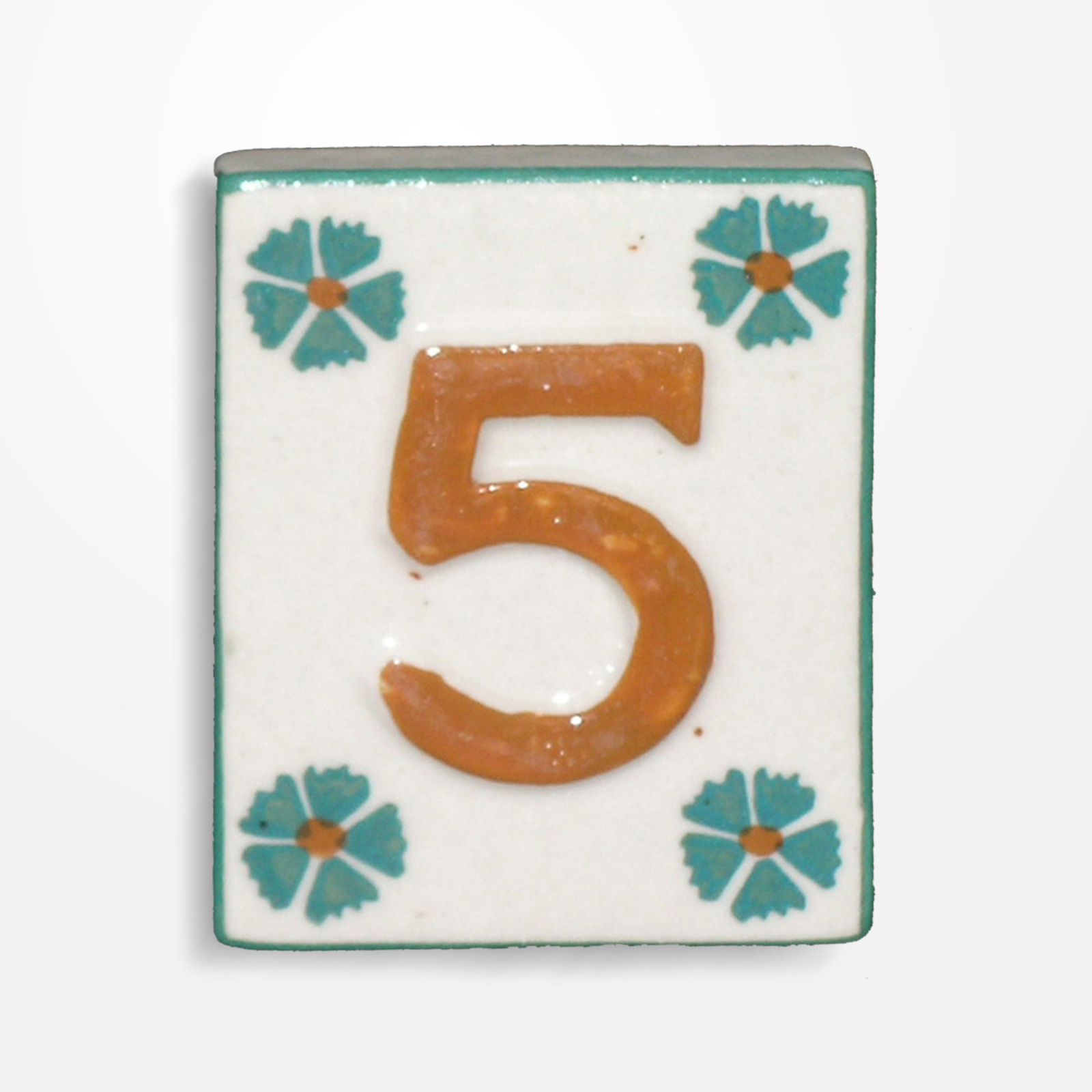 2x DWBH Ceramic 5 House Number Tile 7x6cm Sign Plaque Orange