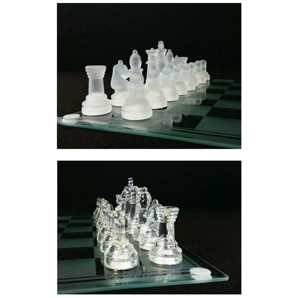 2in1 Frosted Glass Checkers/Chess Board Set 25 x 25cm Board Game/Toy