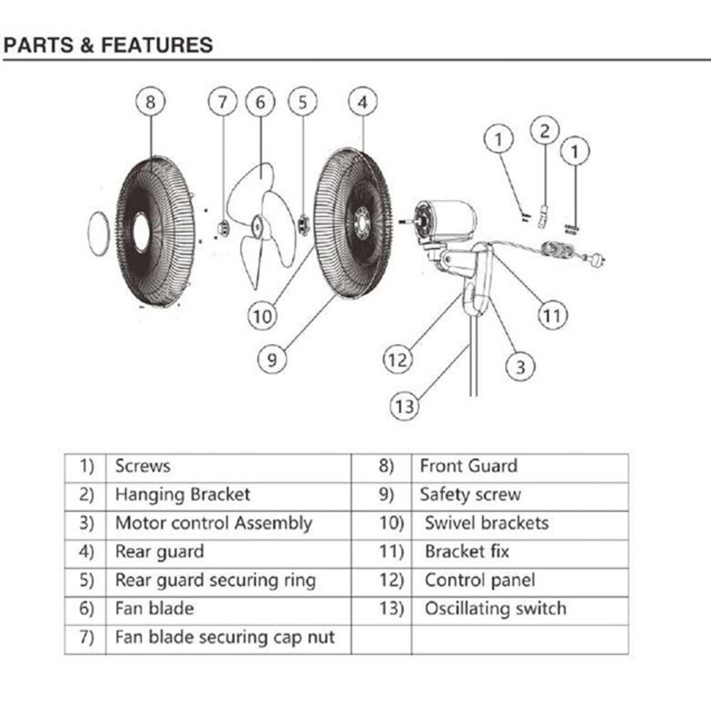 Heller White 40cm Wall Fan w/ Pull Cord/3 Speed ... oscillating fan wire diagram 3 