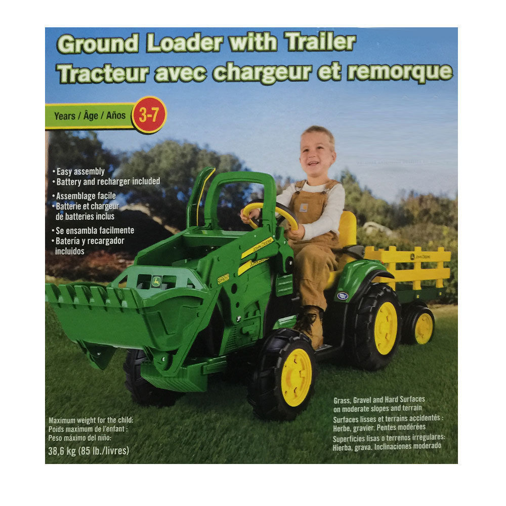 John Deere 12V Electric Ride On Loader Tractor w/Trailer/Wagon/Toy/Kids