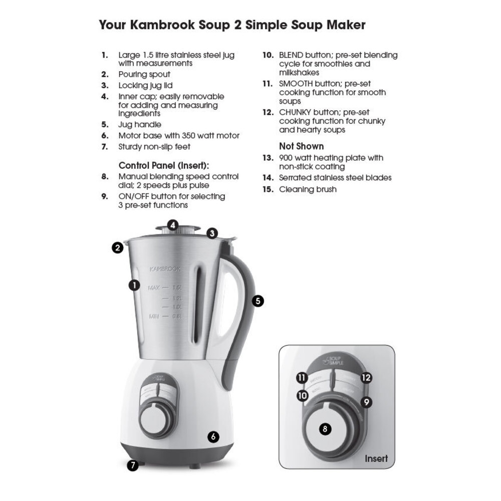 Kambrook 1.5L 900W Stock/Soup Maker/Cooker & Blender/Mixer/Smoothies