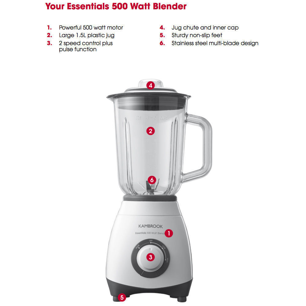 Kambrook KBL70 500W Blender 1.5L Jug 2 Speed Settings Blending Mixer
