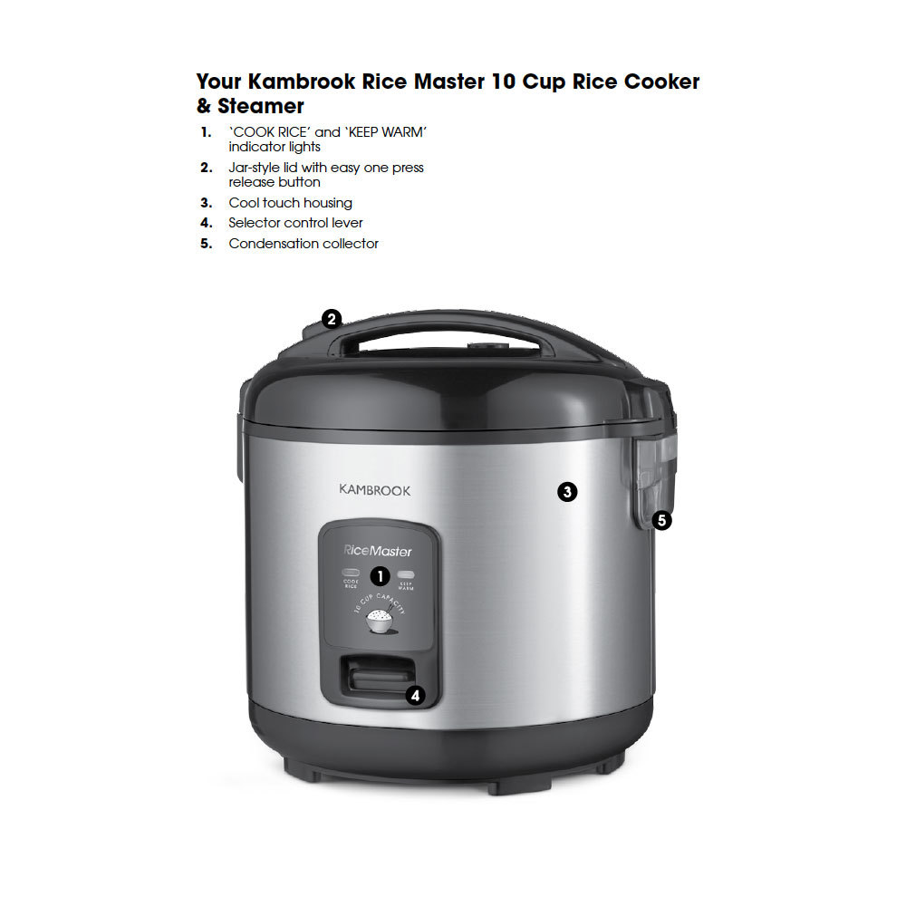 Kambrook Stainless Steel Electric 10 Cup Rice Cooker Pan/Steamer w