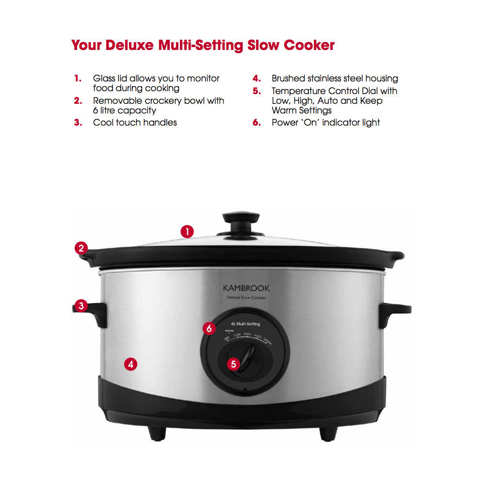 Kambrook KSC120 MultiSetting Slow Cooker w/Dishwashersafe Ceramic