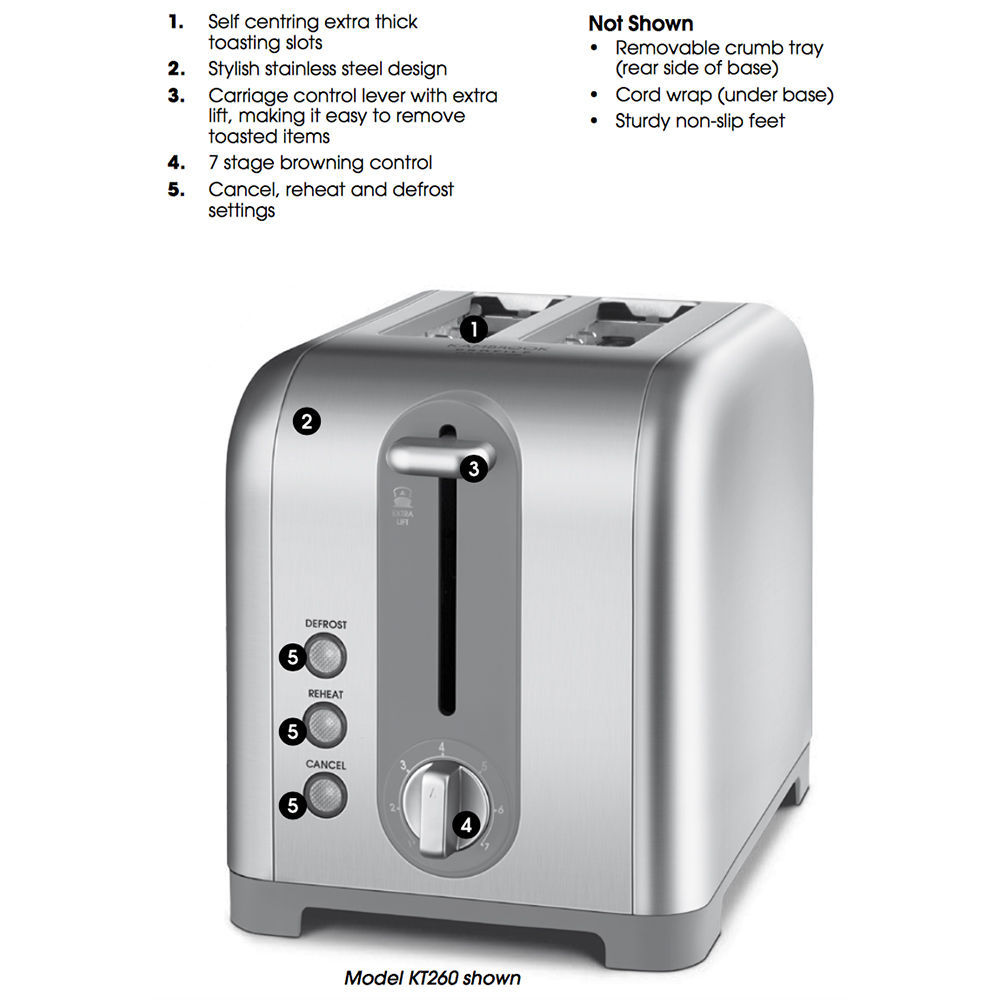 Kambrook KT260 Stainless Steel Black 2 Slice Toaster 7 Heat Settings/Extra Lift eBay