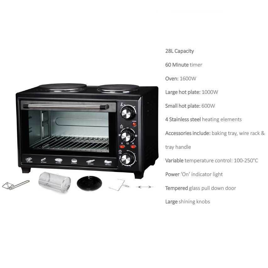 Maxim MOHP28 Portable Electric Mini Oven/Hot Plate Cooktop/Rotisserie