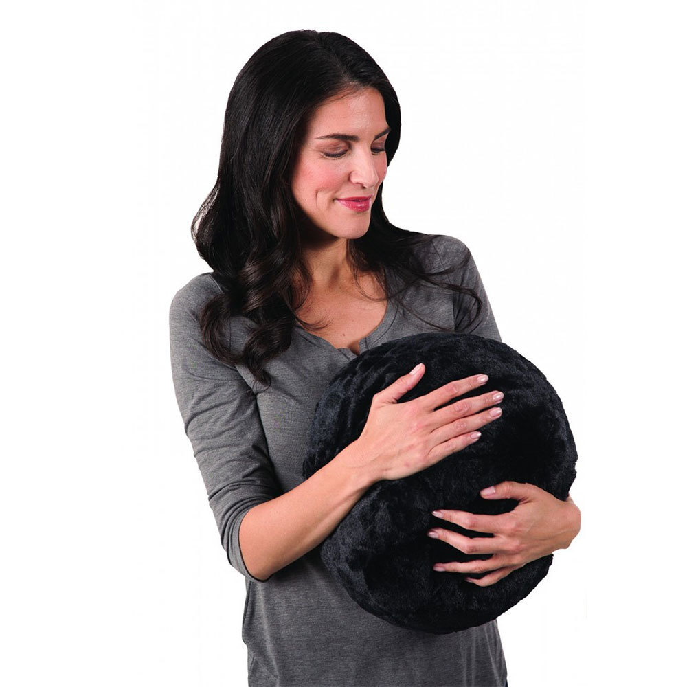 Homedics Black Faux Fur Sqush Pillow w/ Vibration Massage for Back
