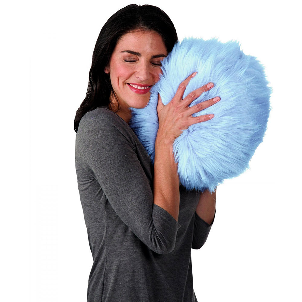 Homedics Blue Faux Fur Sqush Pillow w/ Vibration Massage for Back