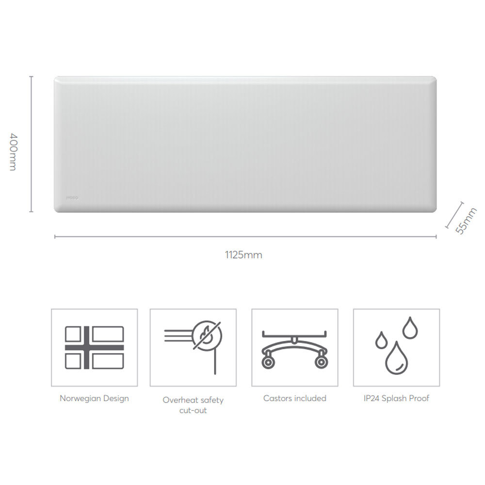 Nobo 2000W Slimline Panel Heater w/Castors & Thermostat White