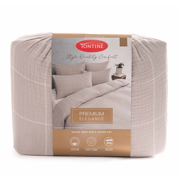 Tontine Gauze Grid Quilt Cover/Pillowcase Set King Bed Silver