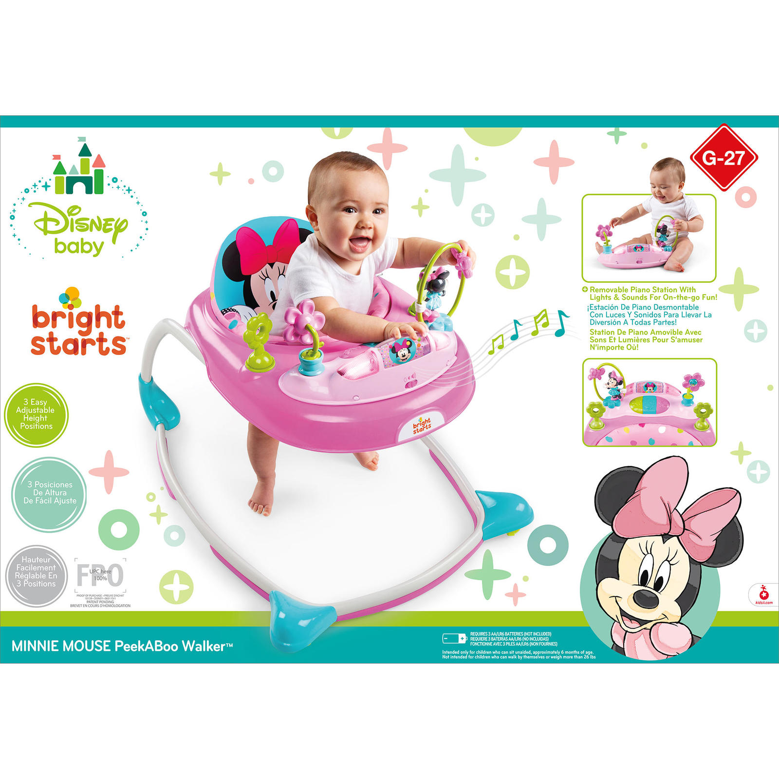 Bright Starts Disney Minnie Mouse Walker w/Play Toy/Sound/Light for