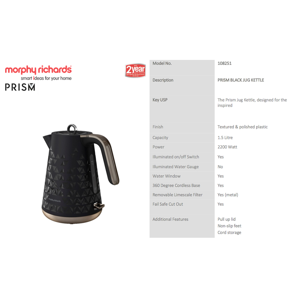 Morphy Richards Prism Black Kettle Jug 1.5L Online KG Electronic