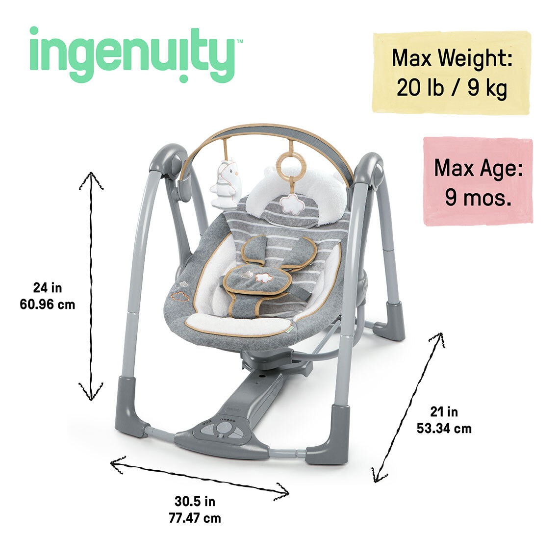 Ingenuity Boutique Collection Swing 'n Go Portable Swing - Bella Teddy ...
