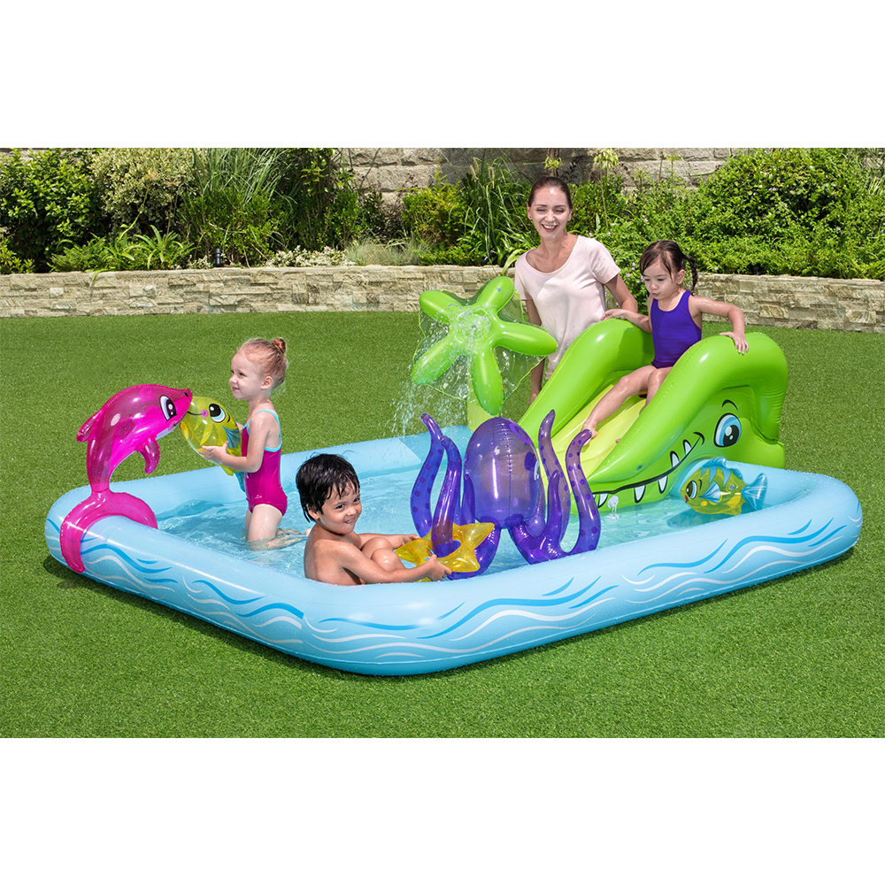 Kids Interactive Water Blowup Play Pool Slide Online KG Electronic