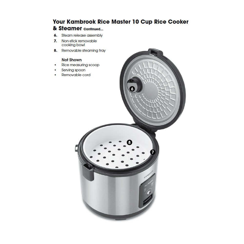 Kambrook Stainless Steel Electric 10 Cup Rice Cooker Pan/Steamer w