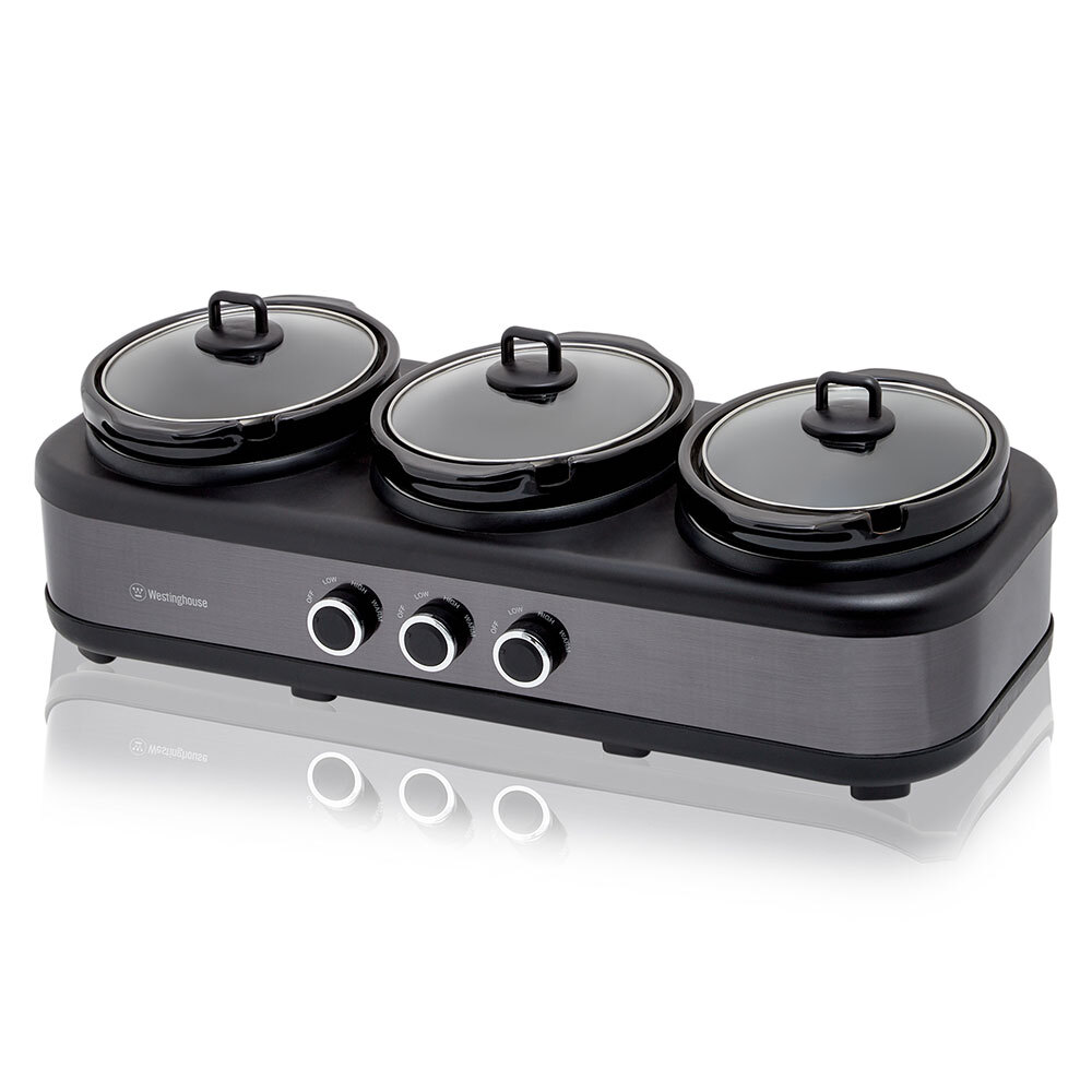Westinghouse 3x 2.5L Slow Cooker Stainless Steel Pot Cookware w/ Lid/Spoon Black eBay