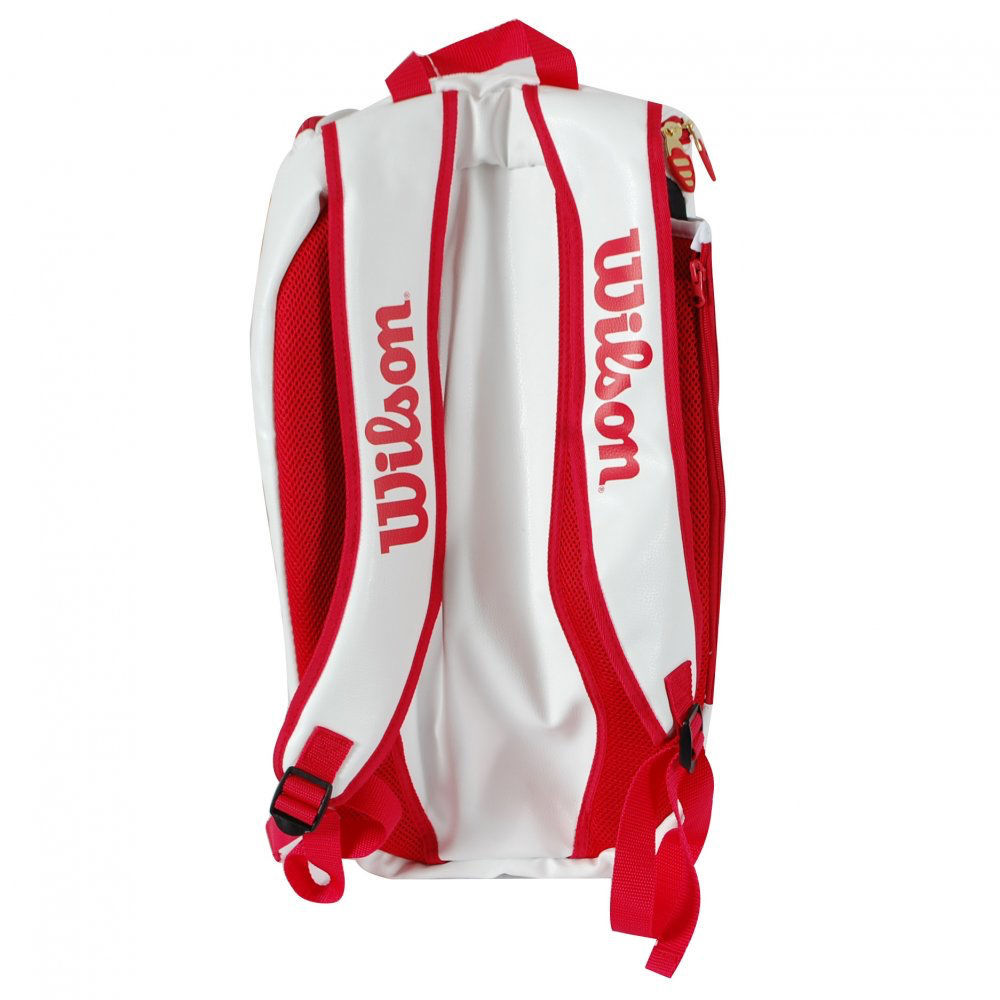 Wilson White Leather Tennis Backpack Bag Racket/Racquet Ball Carrier