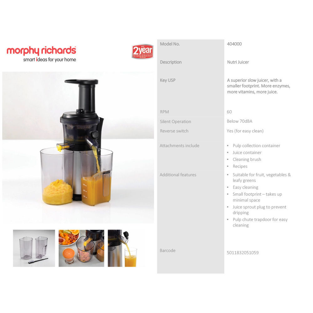 Morphy Richards 404000 Nutri Juicer Cold Press Juice Maker Machine Pulp Free eBay