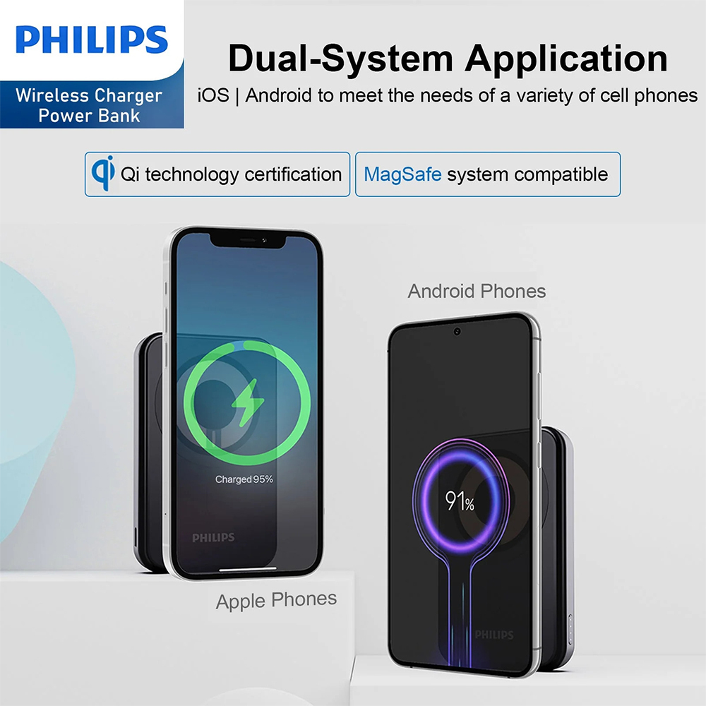 Philips 15W Wireless Charger 5000mAh MagSafe Power Bank Black