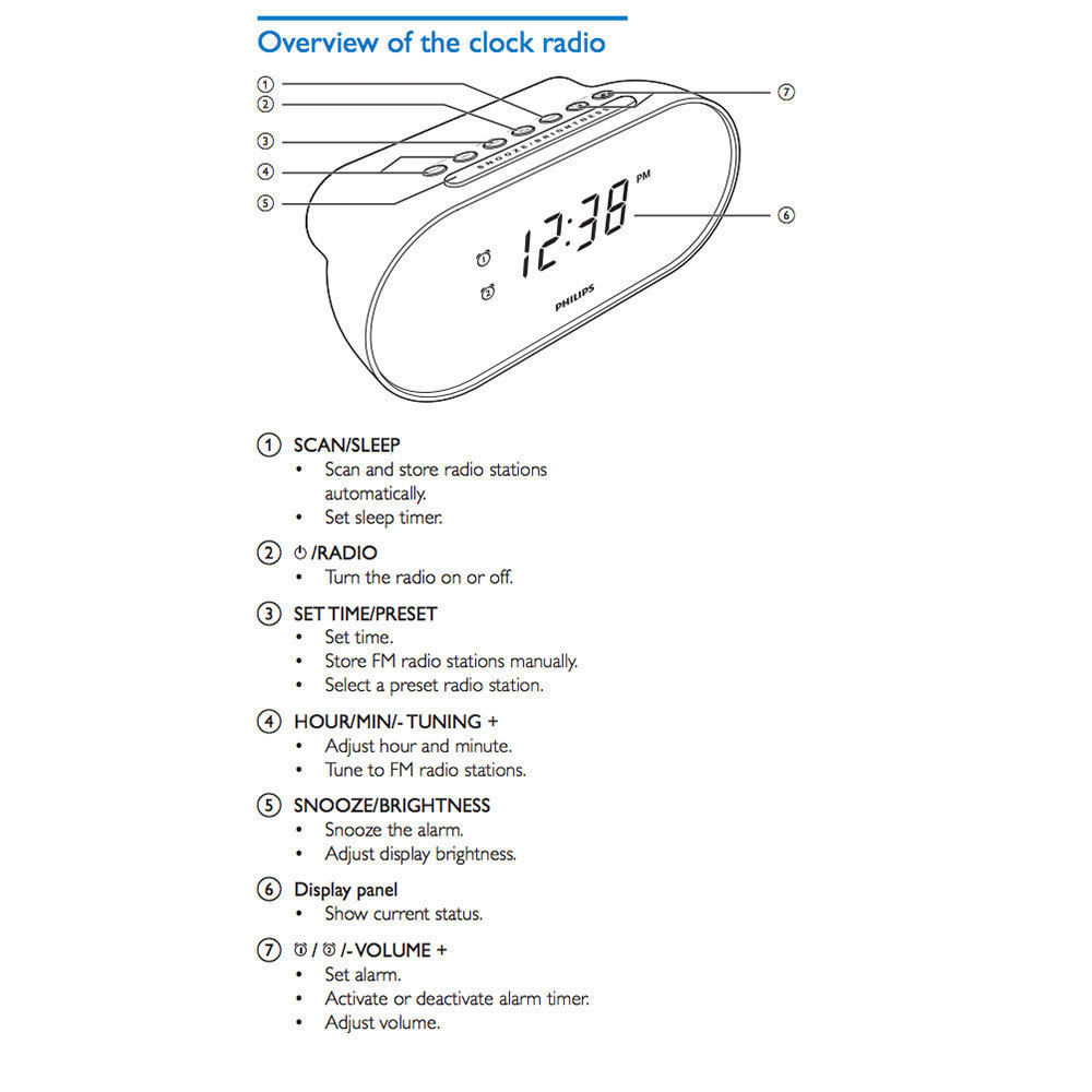 Philips AJ2000 FM Dual Alarm Clock Radio/Digital Tuning/Mirror Display