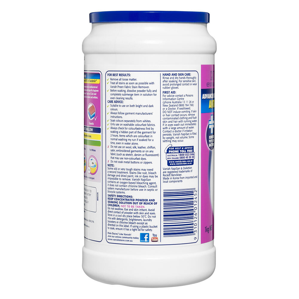 Vanish 4kg NapiSan Plus PreSoak/Wash/Destainer Fabric/Laundry/Clothes