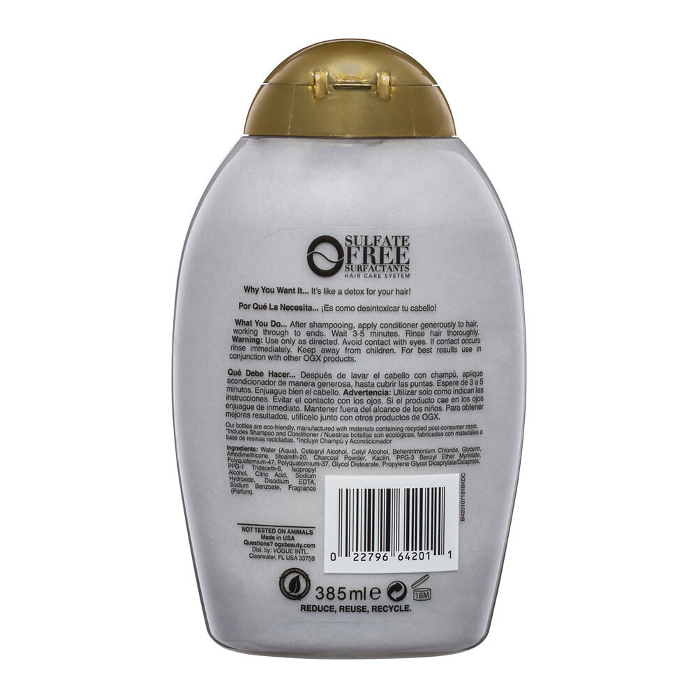 OGX 385ml Purifying & Charcoal Detox Shampoo & Conditioner Combo