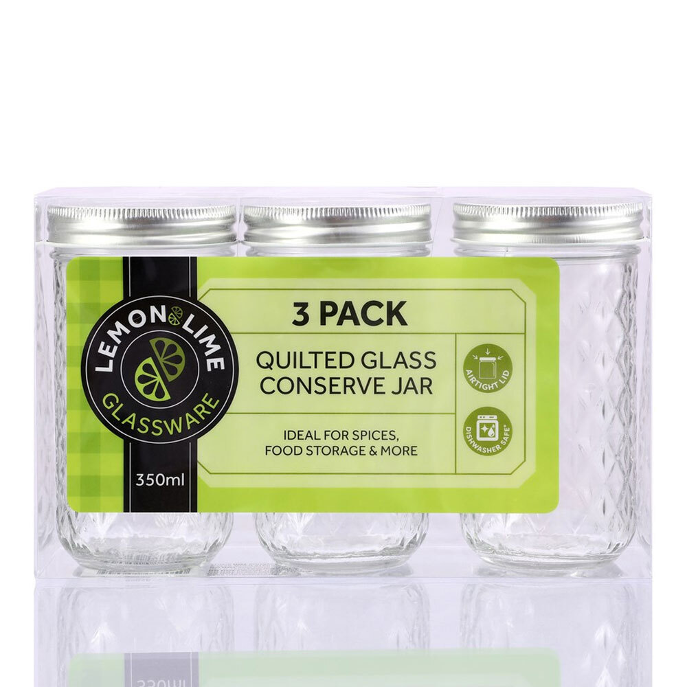 12PK Lemon & Lime 350ml Quilted Glass Conserve Canister Jar Food