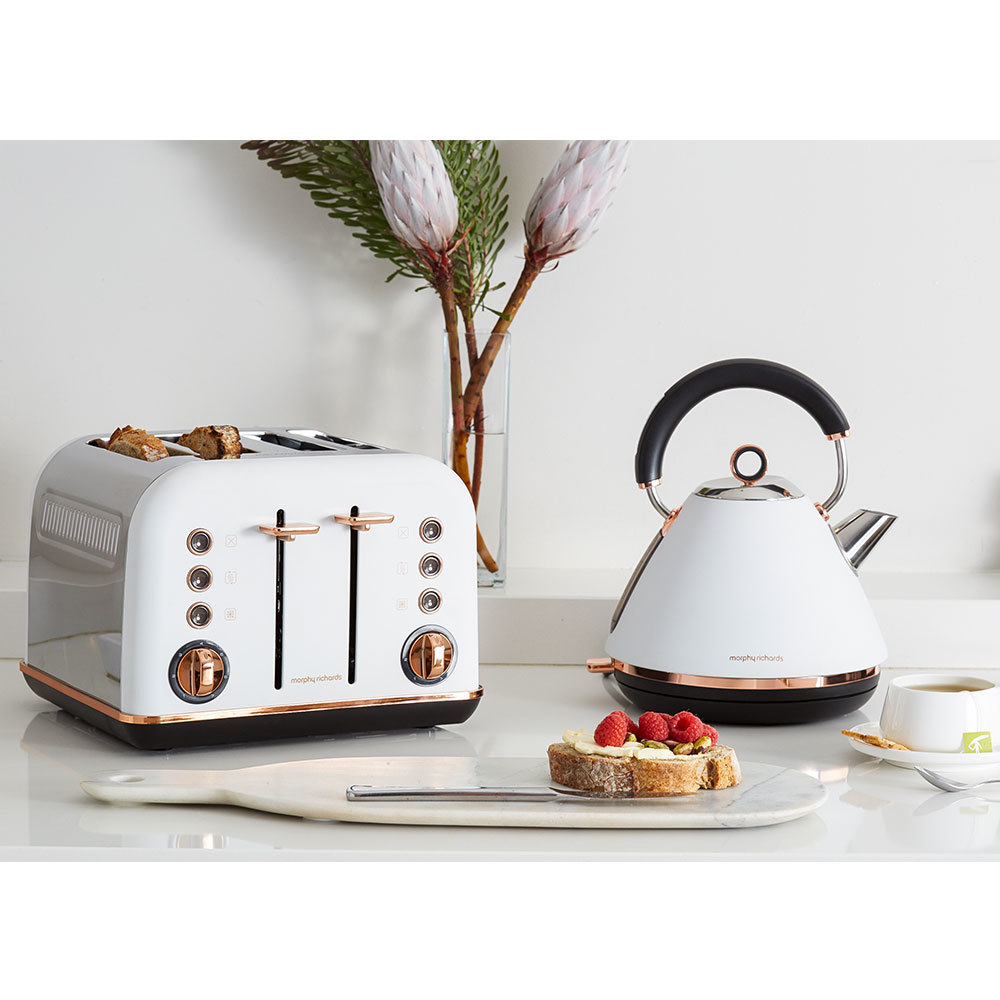 Morphy Richards White Accents Rose Gold Kettle & 4 Slice Toaster