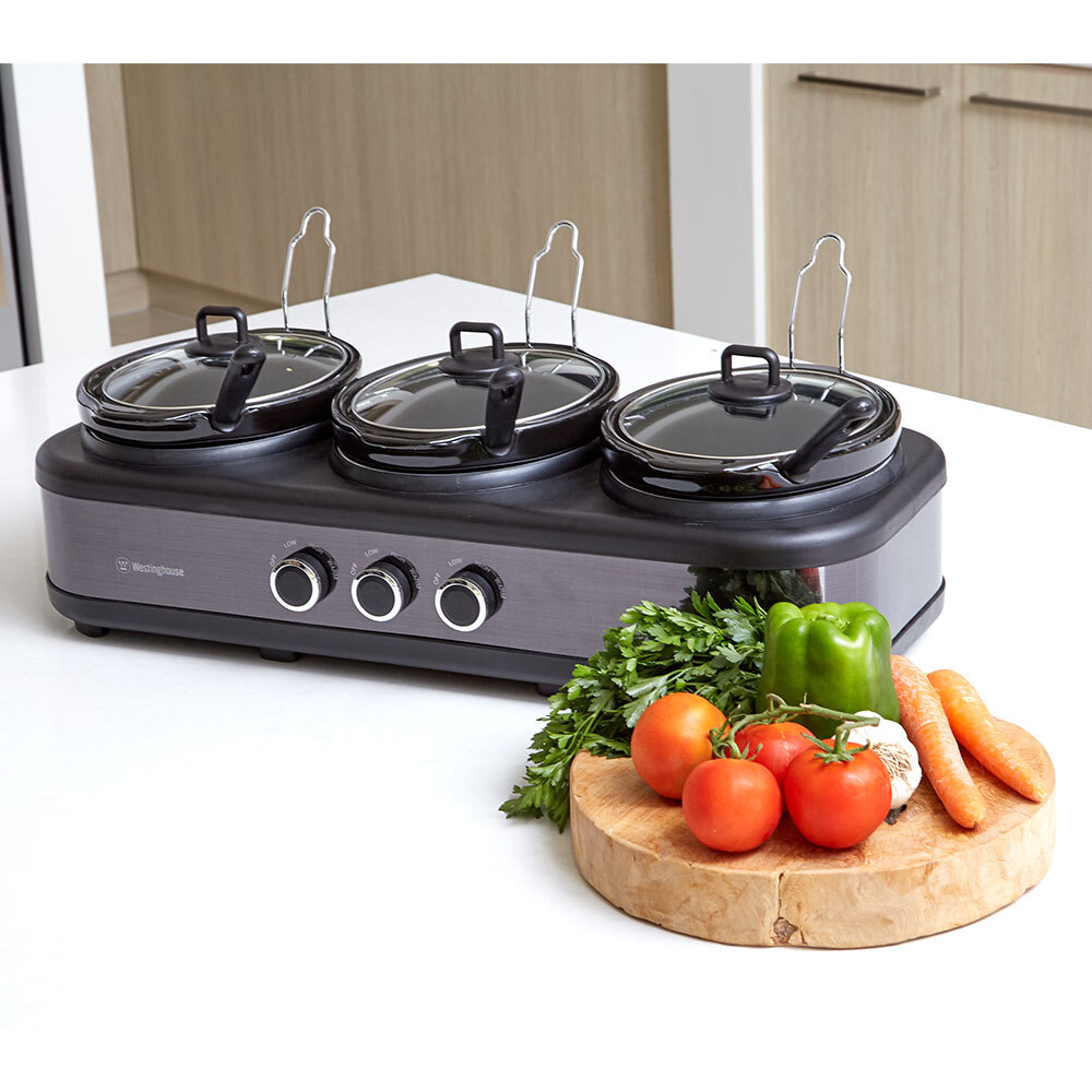 Westinghouse 3 X 2.5L Pot Slow Cooker Black Stainless Steel Online