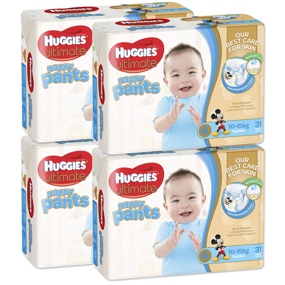Huggies 124PK Ultimate Size 4 Boys 1015kg Toddler Nappies Pants/Nappy