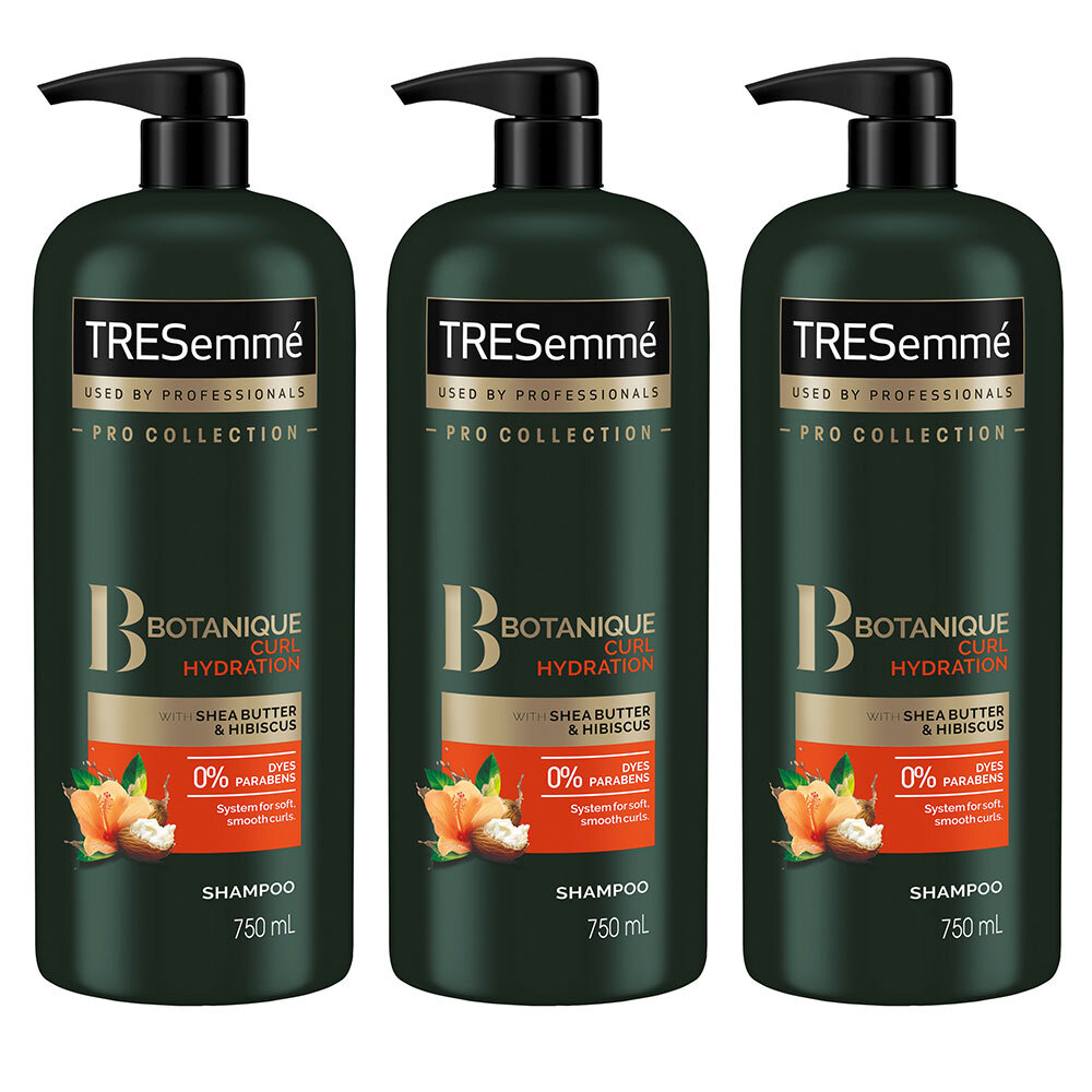3x Tresemme 750ml Shea Butter Hibiscus Botanique Shampoo Curl Hair