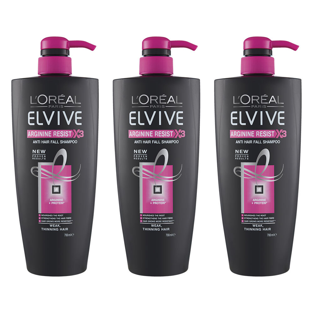 3x Loreal Elvive 700ml Arginine Protein Anti Hair Fall Shampoo