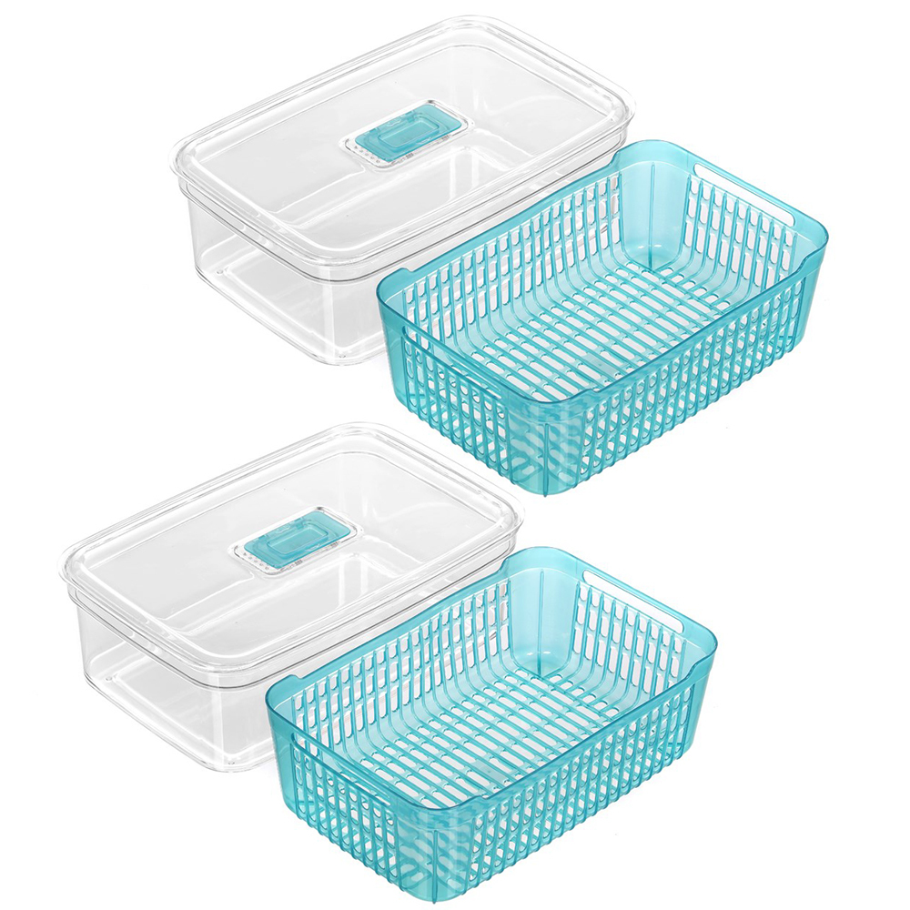 2x Lemon & Lime 2.7L Rectangle Crisp Food Storage Container Dishwasher Safe BLK 