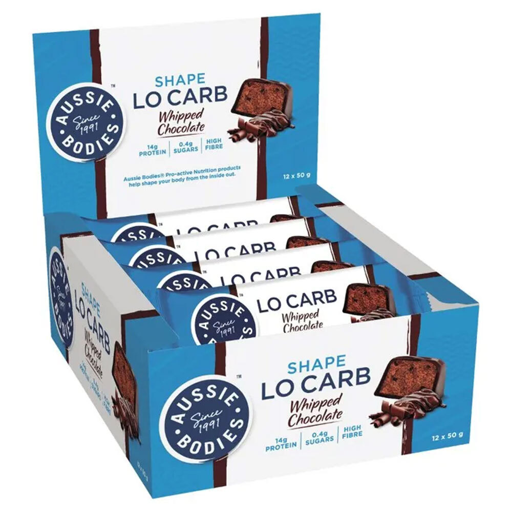 12pc Aussie Bodies Shape Lo Carb Whipped Chocolate Protein Bars 50g