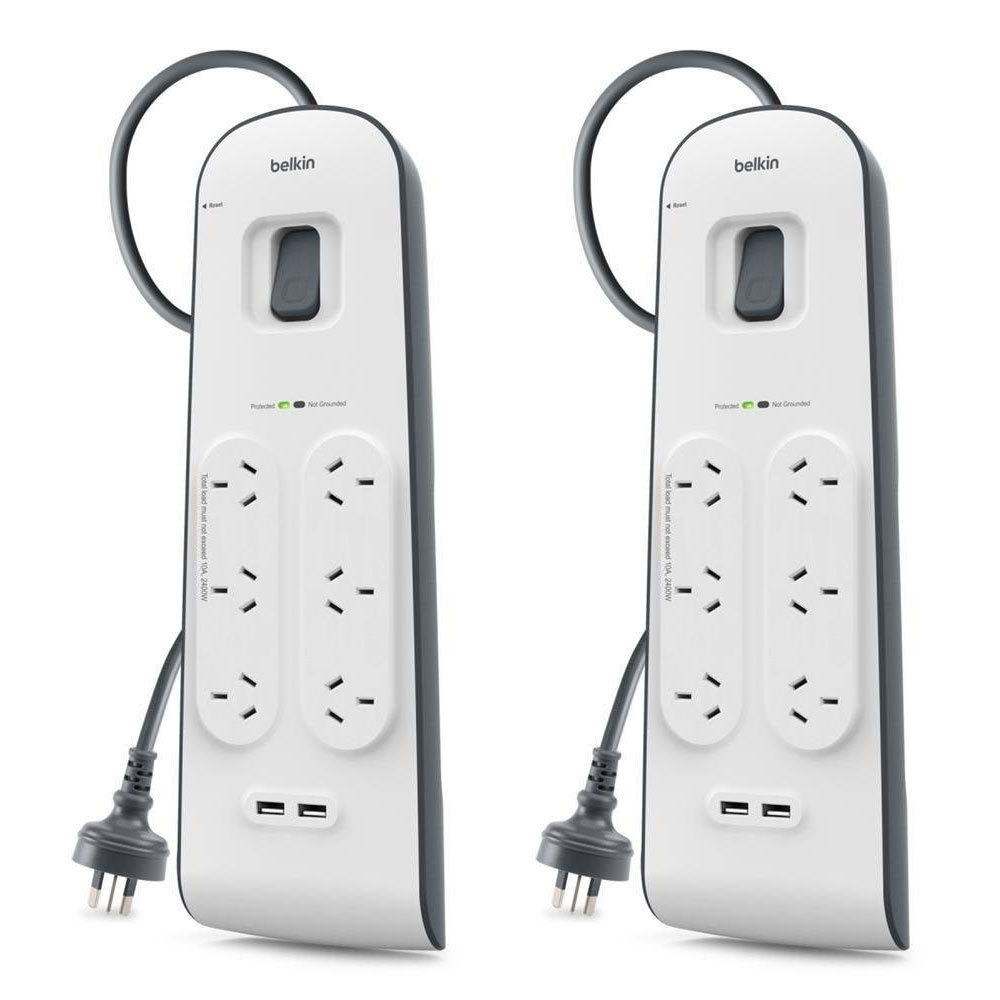 Belkin 6 Way Outlet Surge Plus Power Protector Board with 2M Cord Cable 650J 