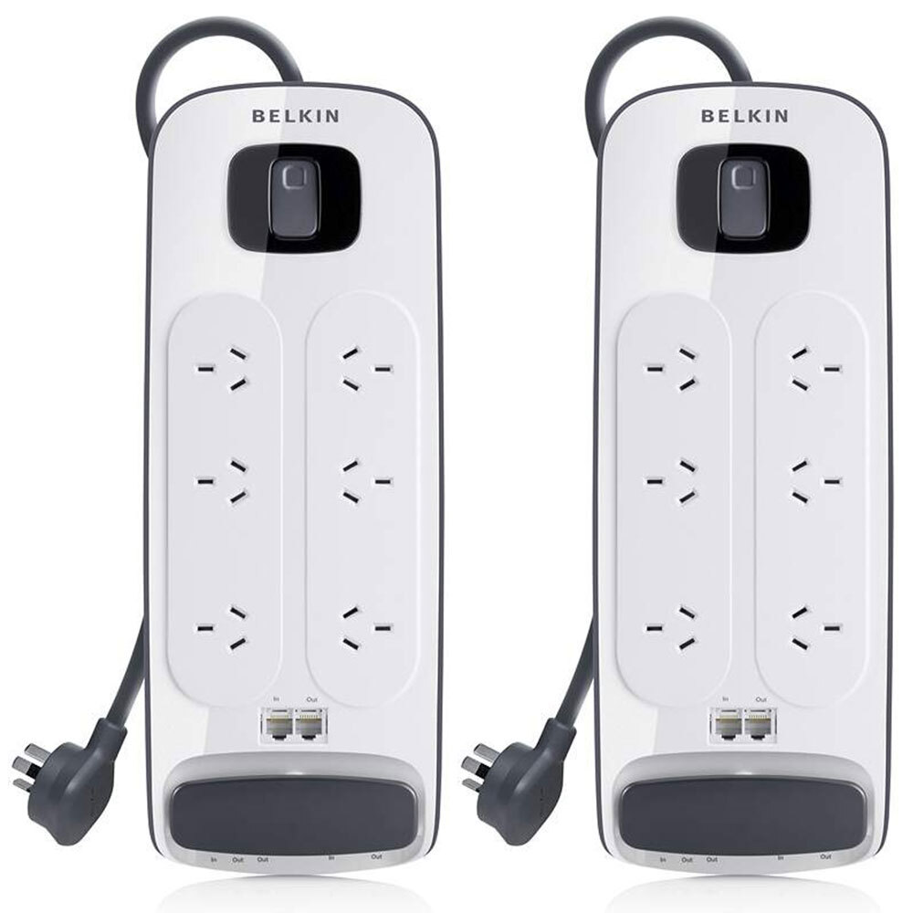 2PK Belkin 6 Way Outlet Surge Protector Power Board/Powerboard/3M