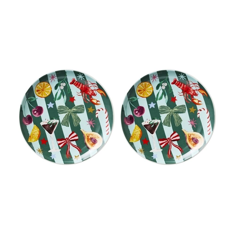 Pt Rounding Sheets 2PK Porto Tis The Season Small Round Plate Festive Christmas Dinnerware ...