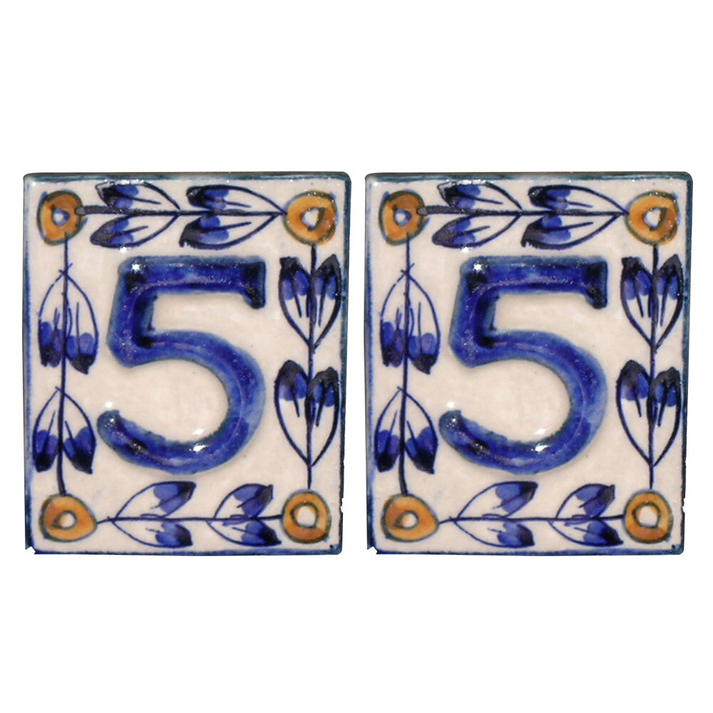2x DWBH 5 Ceramic House Number Tile 7x6cm Sign Plaque Blue Online