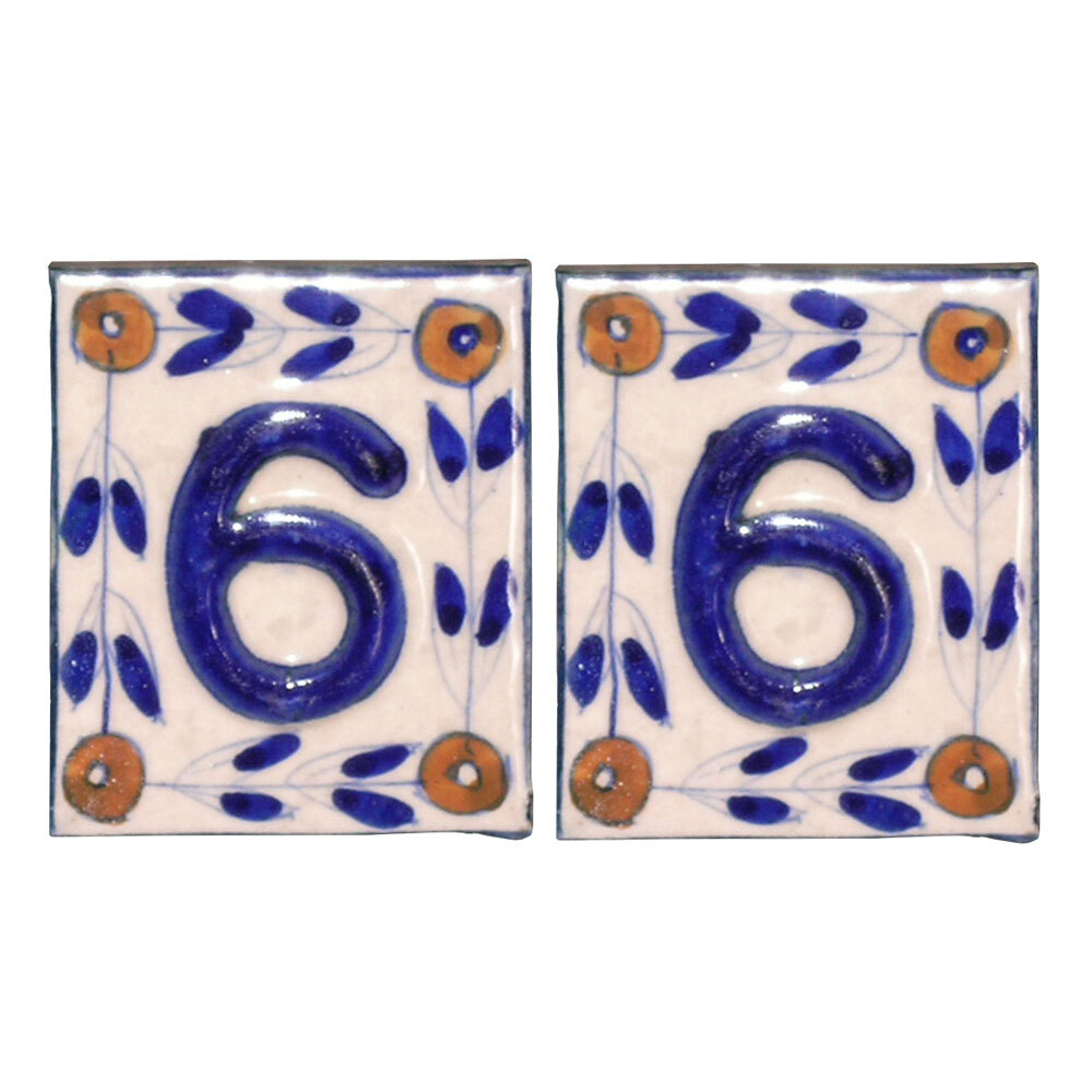 2x DWBH Ceramic 6/9 House Number Tile 7x6cm Sign Plaque Blue