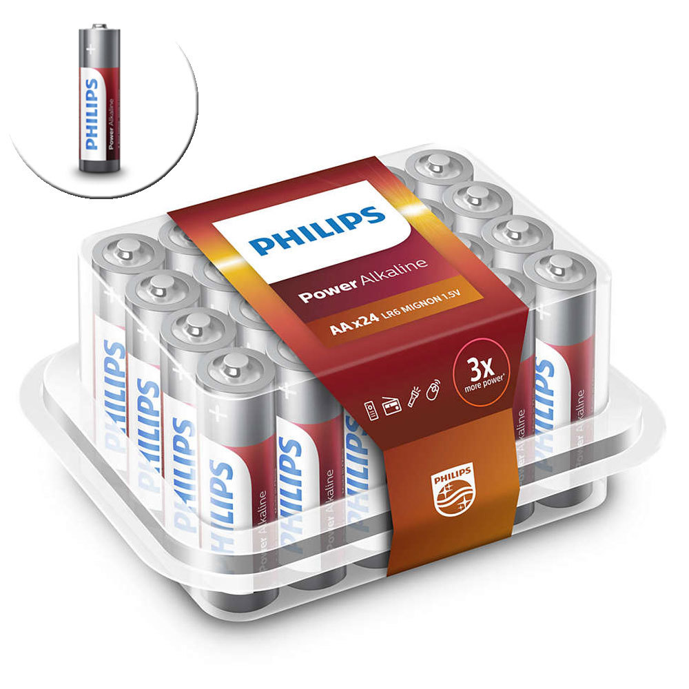 24PK Philips AA Alkaline Single Use Battery 1.5V LR6 Long Lasting