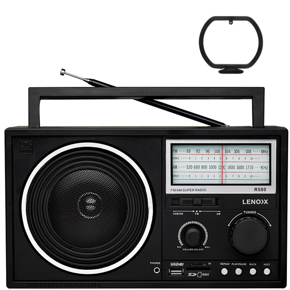 Black Portable AM/FM Super Radio AC/DC w/External antenna jack/ USB/SD