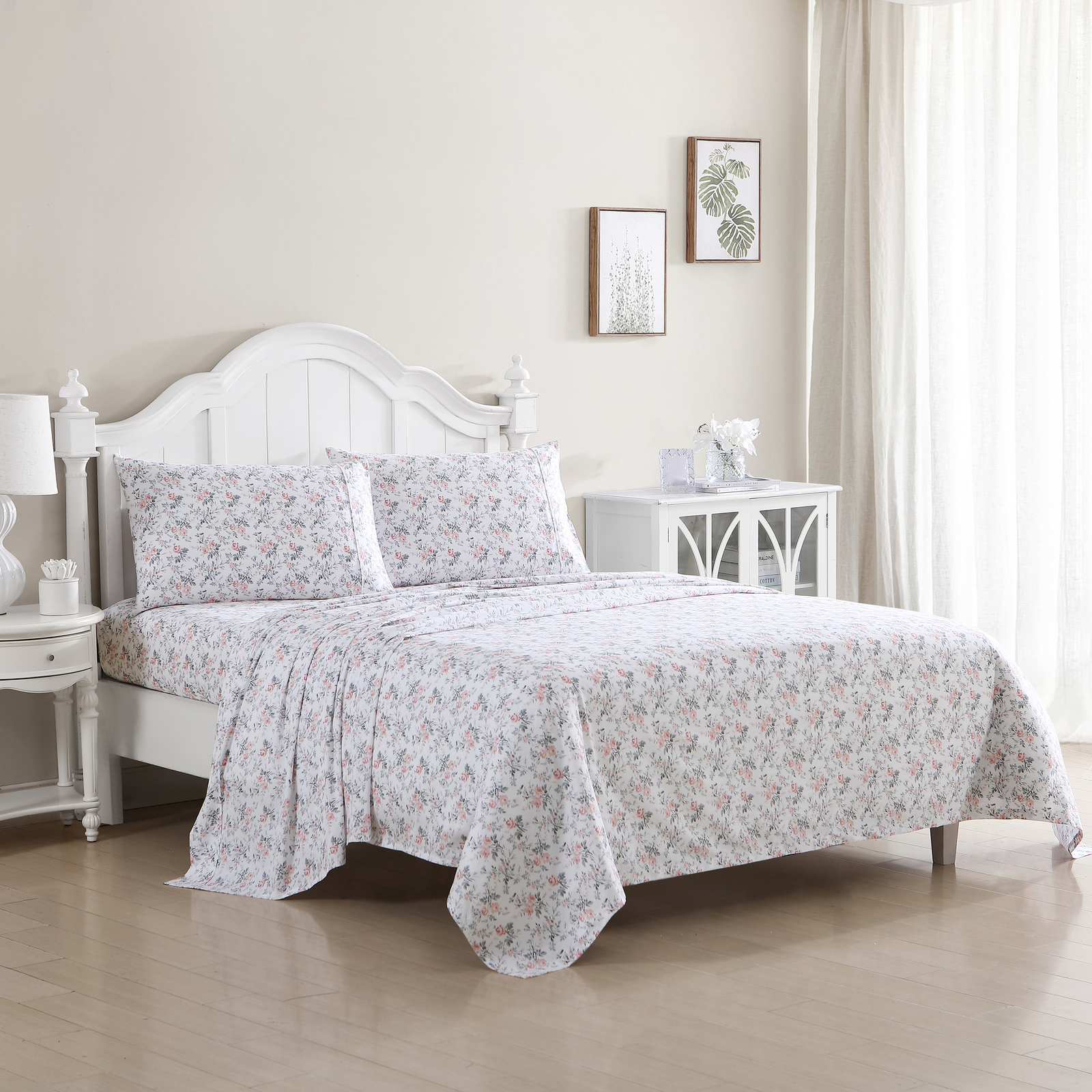Laura Ashley Geneva Printed Sheet Set Queen Blush/Grey Online KG