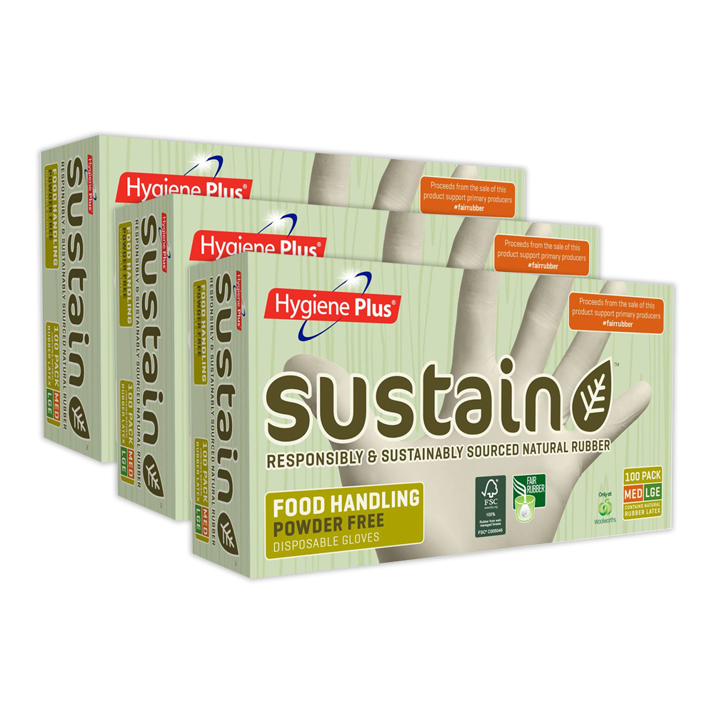3x 100pc Hygiene Plus Sustain Natural Rubber Food Handling Gloves Medium/Large Online KG Electro